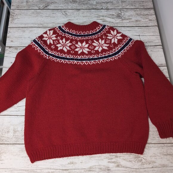 Red Nordic Fair Isle Christmas Wool Sweater Handmade - Picture 7 of 7